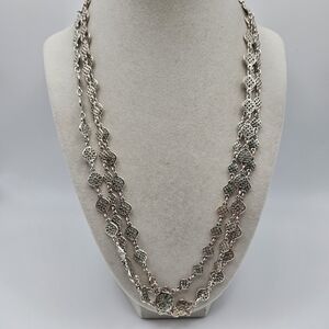 Stella & Dot Devon Filigree Link Silver Tone Layering Opera Long Necklace